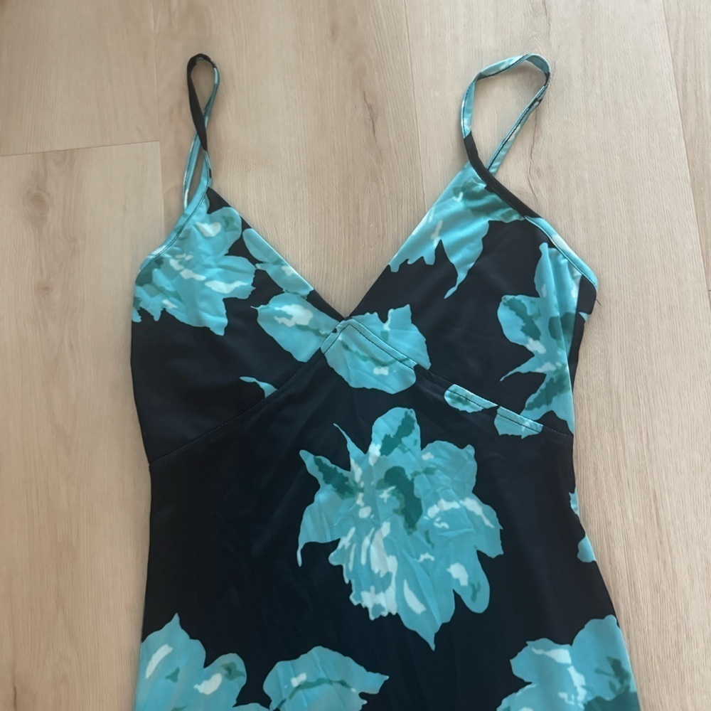Floral Slip Dress in Black and Teal - Picture 3 of 7